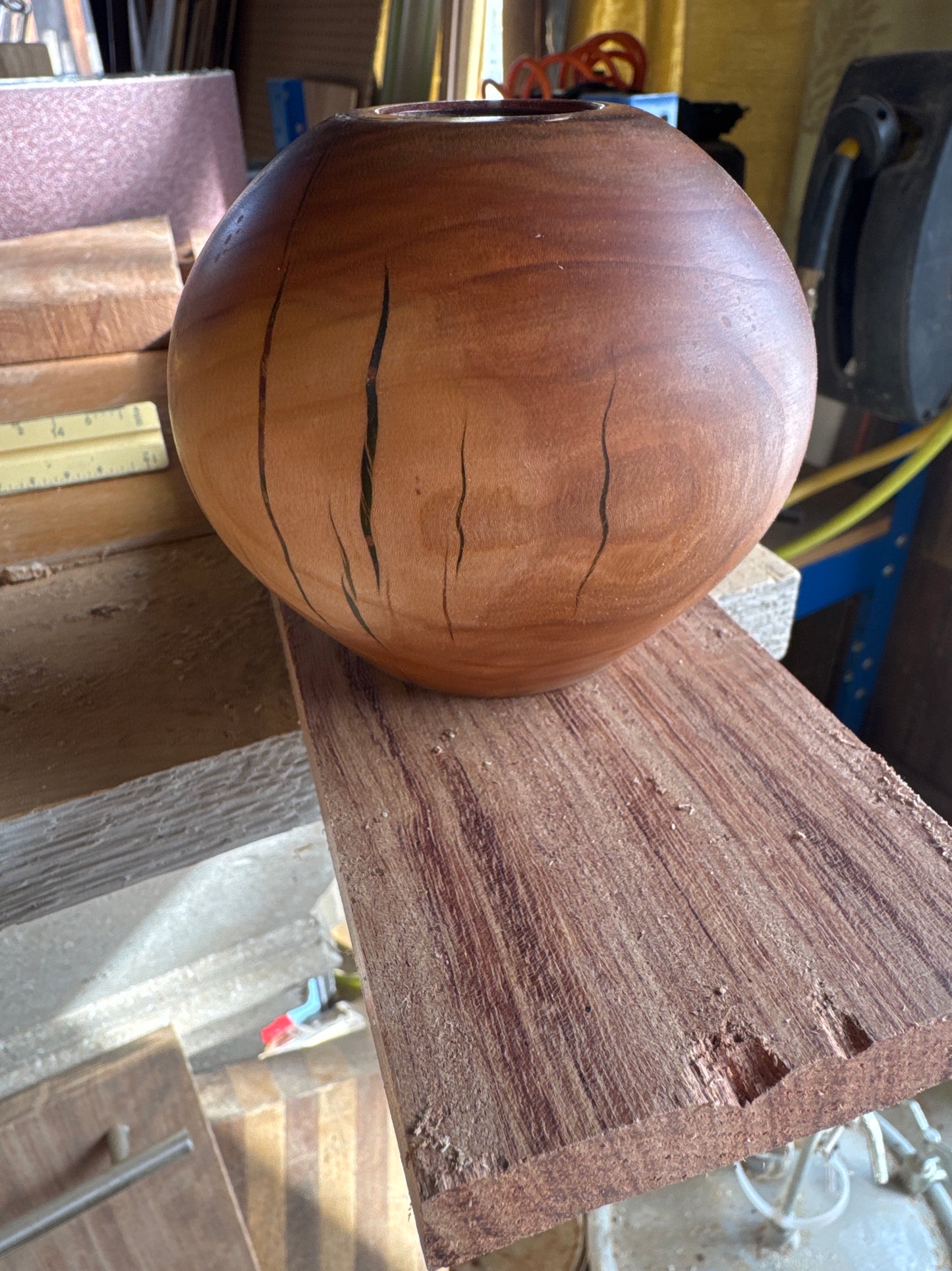 Round walnut turned vessel