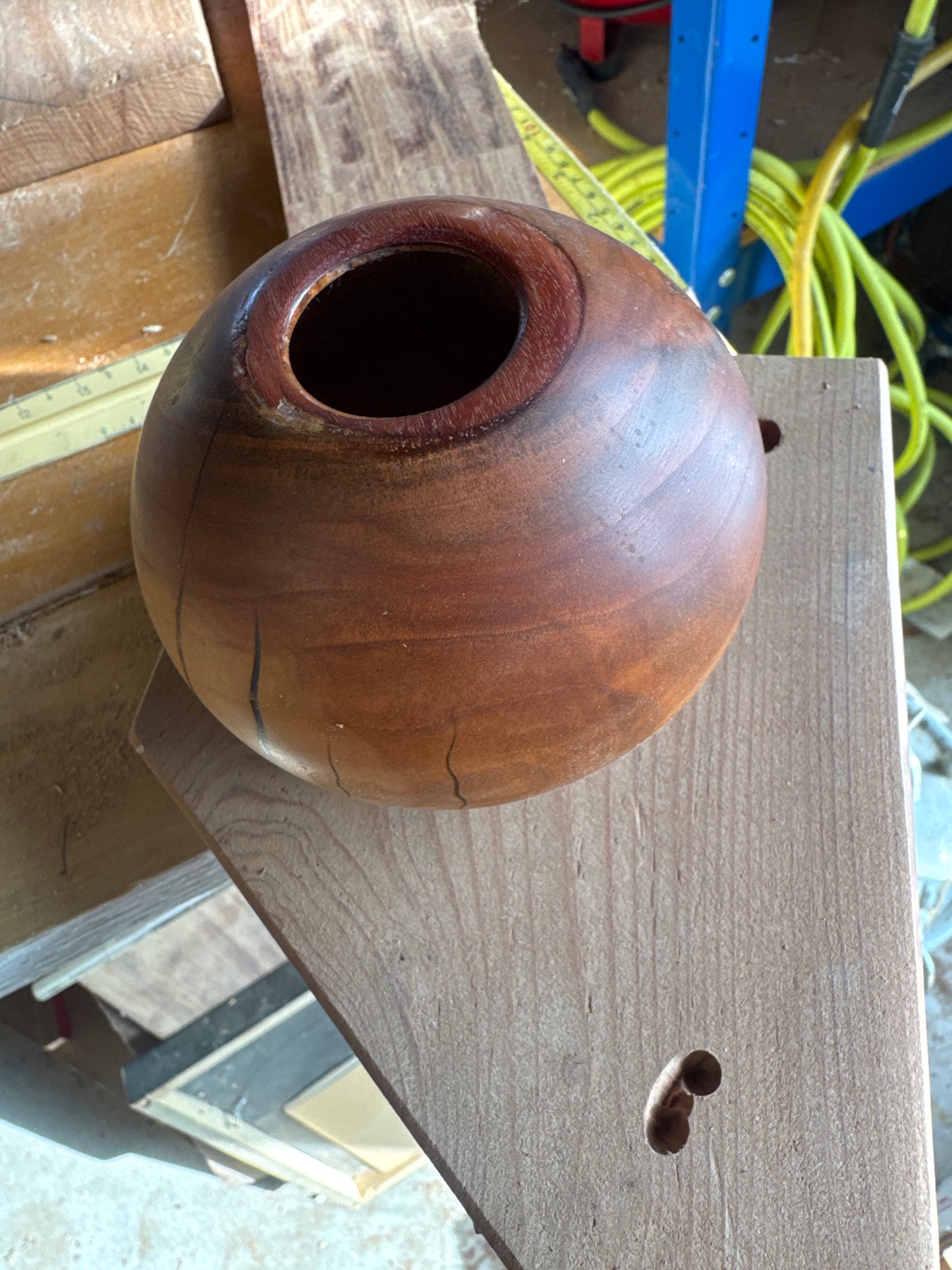 Round walnut turned vessel